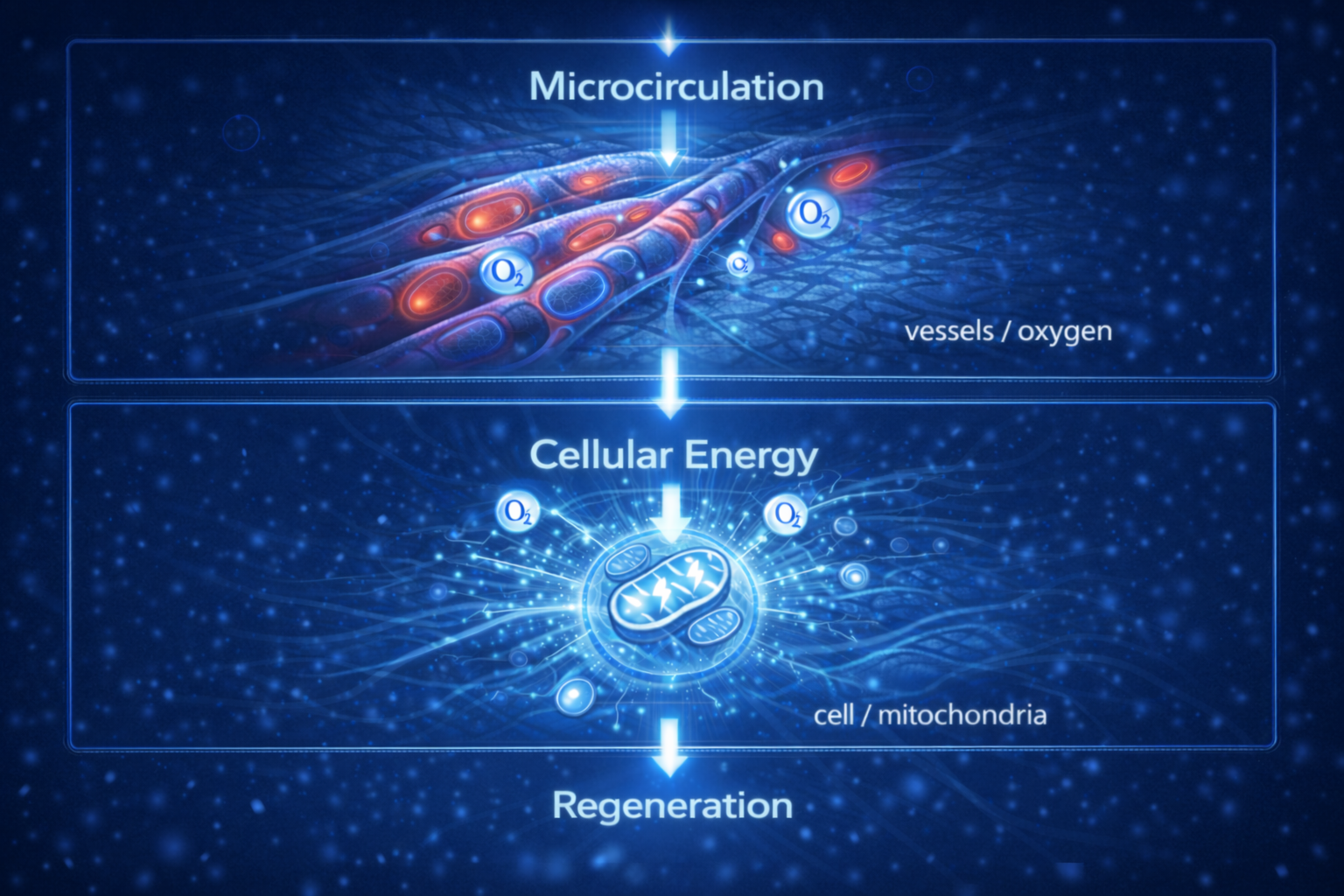 Diagramma dell'energia cellulare, del metabolismo e della rigenerazione tissutale nella terapia HILT